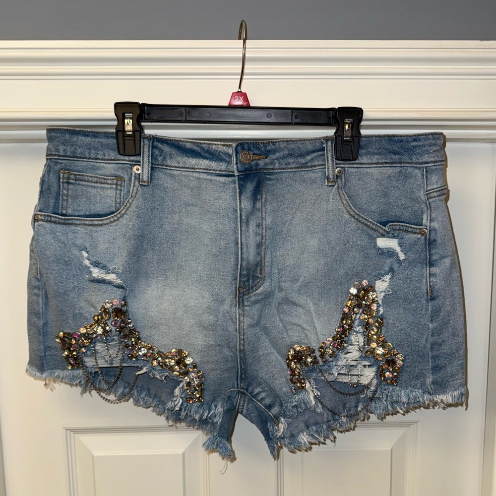 AKIRA Blue Embellished Jean Shorts